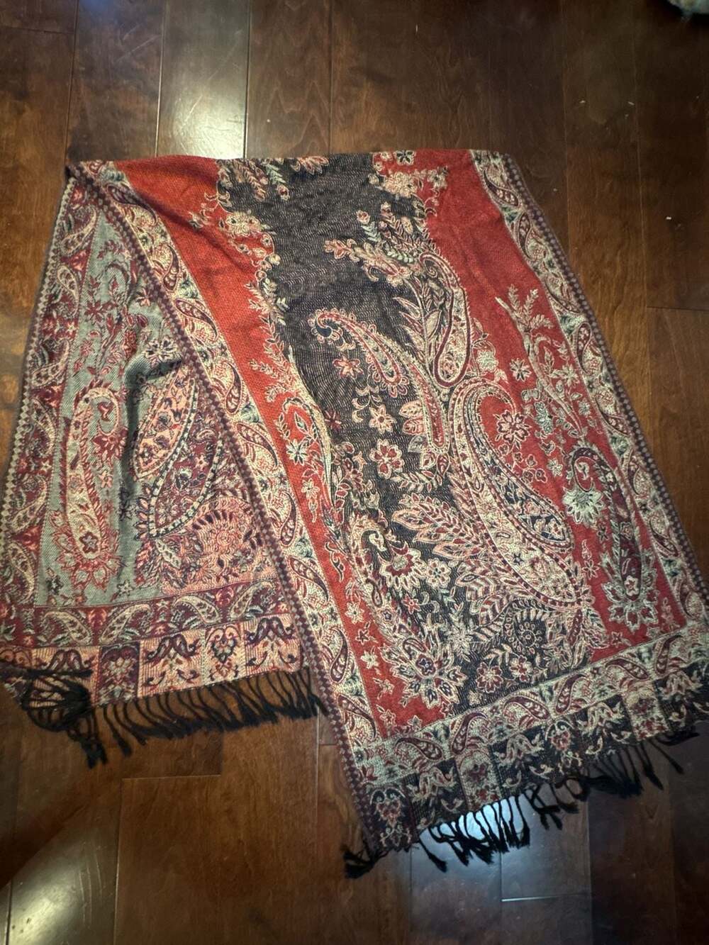 Pashmina Scarf Women Reversible Shawl Paisley Wrap Red Black
